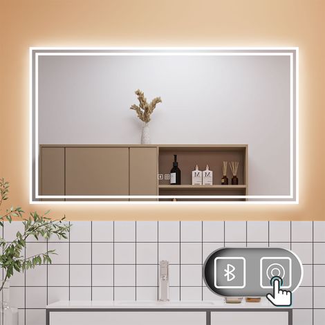 Dimmable 3 Colour Bathroom Mirror with Lights, Memory Function Anti Fog Touch Sensor Wall Mounted LED Bathroom Mirrors - 1200x700mm+Bluetooth (1/5)
