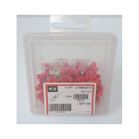 Cosse préisolée rouge cuivre pour fil 0,25-1,6mm² Bornage 4mm (boite de 100) PGC 1,5-4 (605340) TYCO ELECTRONICS 3-1856387-0