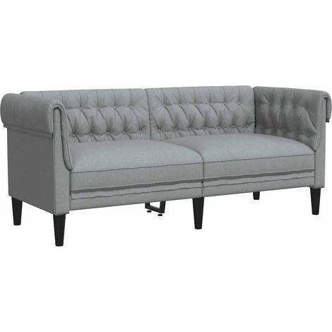 Canapé Sofa Chesterfield 2 places gris clair tissu