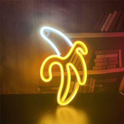 Panneau Néon LED Bananes, Lampe Décorative à Suspendre, Cadeau Enfant, Décoration Murale Fête (1/4)