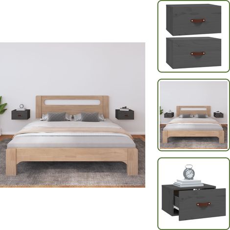Wand-Nachttische 2 Stk. Grau 40x29,5x22 cm - Wand-Nachttisch - Kiefernholz Möbel - Grau - Wohnzimmer Dekoration - Schlafzimmer Einrichtung (1/5)