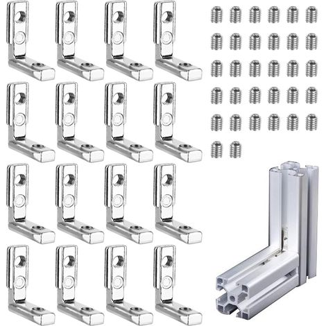Equerre de Fixation Angle Droit Support 16Pcs Rainure de connecteur en profilé d'aluminium supports en forme L à 90° Connecteur profilé alliage de zinc pour profilé en aluminium série 20 (1/5)