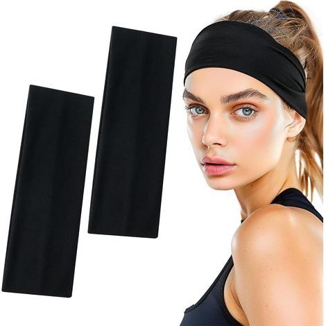 2PCS Bandeau Cheveux Femme, Bandeau Noir Cheveux Sport, Bandeaux de Cheveux Élastique Antidérapant, Bandeau Cheveux Large Pour Yoga, Exercice, Sportif, Cyclisme (1/5)