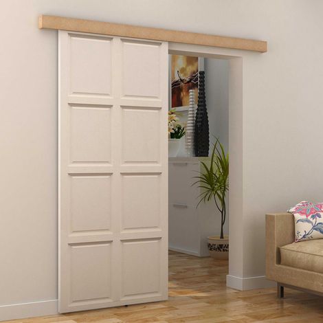 Kit rail coulissant campagne en bois massif 200 cm, système de porte rustique avec accessoires inclus, ensemble pour porte coulissante en bois.