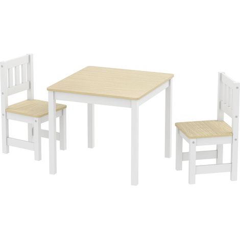 Table enfant avec chaise, lot table et 2 chaises enfant en bois pour dessiner, jouer, étudier, 56x52x48cm, bois naturel (1/5)