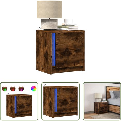 vidaXL Holzwerkstoff - Nachttisch mit LED-Leuchten Räuchereiche Holzwerkstoff (1/5)