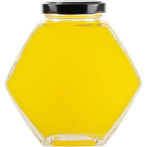 Bocal Hexagonal - Verre 380 ml - Pour Confiture Miel Épices - Couvercle Métal Noir - Hauteur 12 cm (1/5)