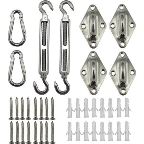 Kit de quincaillerie pour voile d'ombrage en acier inoxydable 304 , tendeur de 5 pouces , œillet argenté et mousqueton pour l'installation de voiles d'ombrage (1/5)