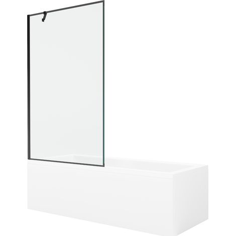 Mexen Cubik Rechteckige Wanne 150 x 70 cm mit Verkleidung und 1-flügeliger 100 cm Duschabtrennung, schwarzes Muster (1/5)