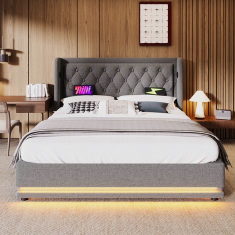 letto contenitore 160x200 USB LED cotone grigio OKMYHOME (1/5)