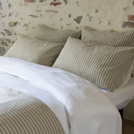 Parure de lit 260x240 coton rayure beige Terre de Nuit Dune - DUNE
