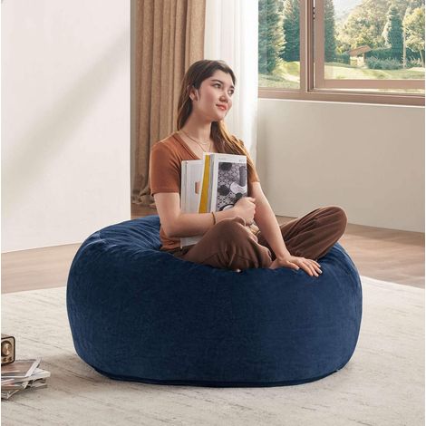 Fauteuil poire adulte 90x90x50 cm en mousse bleu, pliable et gain de place - CHICFURN (1/5)