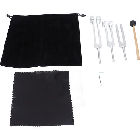 Set aus 3 Stimmgabeln aus Aluminiumlegierung (128, 256, 512 Hz) mit Schlägel für Klangtherapie und Meditation, silberfarben (1/5)