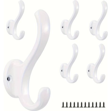 6er-Set Vintage-Doppelwandhaken aus Metall – rostfrei, einfach zu montieren, für Hüte, Mäntel, Handtücher, Schlüssel, weiß