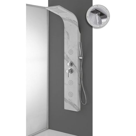 Colonna Doccia Effetto Marmo in Acciaio Inox Doccetta 4 Funzioni