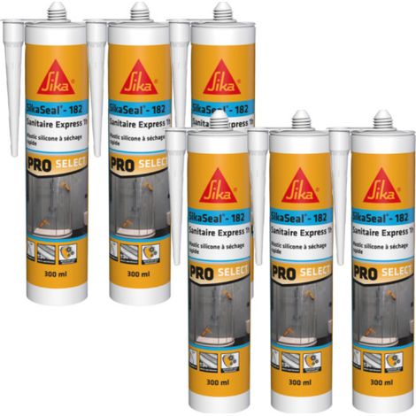 Set von 6 schnelltrocknenden Silikondichtstoffen SIKA SikaSeal-182 Sanitär Express 1h - Transparent - 300ml