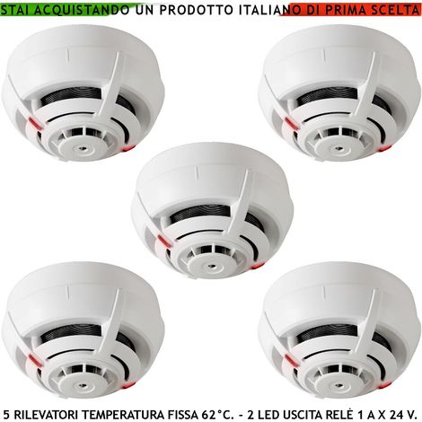 RILEVATORI TEMPERATURA SOGLIA FISSA 62° C 5 SENSORI TERMOVELOCIMETRICI USCITA RELÈ E STATO IMPIANTO 14 MA ALLARME ANTINCENDIO (1/4)