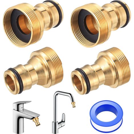 4 pièces de raccord universel pour robinet de cuisine, adaptateur de raccord rapide en laiton, ensemble d'adaptateurs de tuyau pour raccord de tuyau de jardin Gardena, 1/2 pouce et 3/4 pouce (1/5)