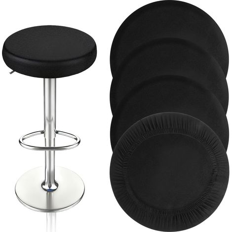 4 housses pour tabouret, rondes, couleur noire, 28-45 cm, pour tabourets de bar, housse de chaise, sans plis, résistante à la poussière, housse de siège pour chaise de bureau, pour la salle à manger (1/5)