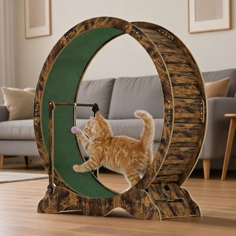 Roue d'Exercice Spacieuse Silencieuse pour Chat 115 cm, Piste Moquettée Amovible & Balle Jouet pour Chat, Parfaite pour Appartement, Salon & Chambre, Brun
