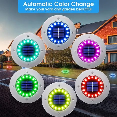 (12 lampes solaires de jardin RGB à 16 LED) Décoration extérieure, étanches, compatibles avec cour, allée, pelouse, terrasse (1/5)