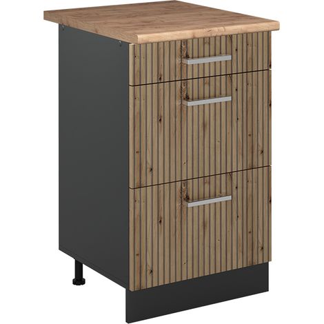 Mobiletto base per cucina R-Line, Rovere artigianale/Antracite, 50 cm piano di lavoro Rovere dorato, Vicco (1/5)
