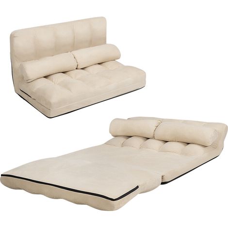 COSTWAY Double Folding Sofa Bed, 6-Position Adjustable Lounger Sleeper Seat Chair with 2 Pillows, Home Office Living Room Bedroom Floor Lazy Sofa Bed (Beige) (1/5)