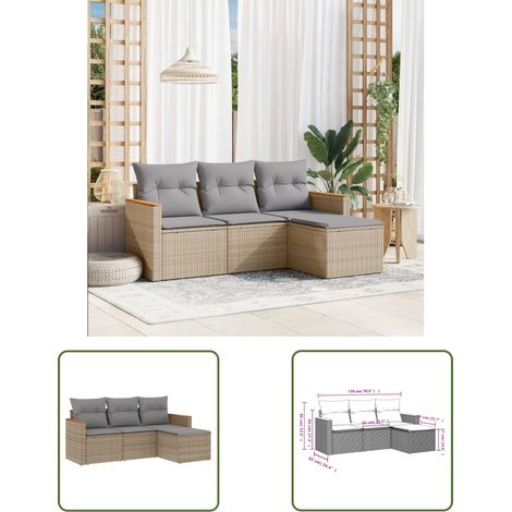 The Living Store Salon de jardin avec coussins 4 pcs beige résine tressée - Ensemble Salon De Jardin - Salon De Jardin Extérieur - Meuble De Jardin - Canapé De Jardin - Résine Tressée (1/3)