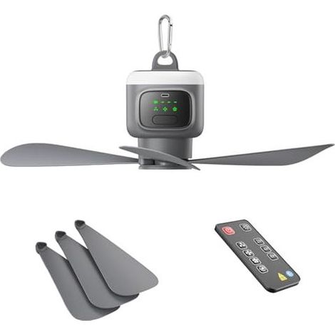 Ventilatore da soffitto portatile da 5,5 m con luce per patio, tendalino, tenda, veranda, camper, 4 velocità, timer di 8 ore e fino a 16 ore di autonomia, batteria da 12000 mAh con telecomando. (1/5)