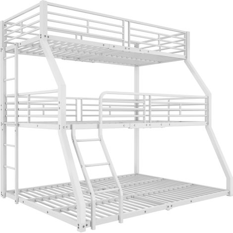 Lit superposé, 90200 cm, 120 x 200 cm et 140 x 200 cm, cadre de lit en métal, lit en fer, lit superposé triple, pour enfants, adolescents et adultes, sans matelas, blanc (1/5)