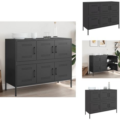Sideboard Schwarz 100,5x39x79 cm Stahl - Industrielles Design - Sideboard Schwarz - Schreibtisch Sideboard - Regal - Aufbewahrungsschrank