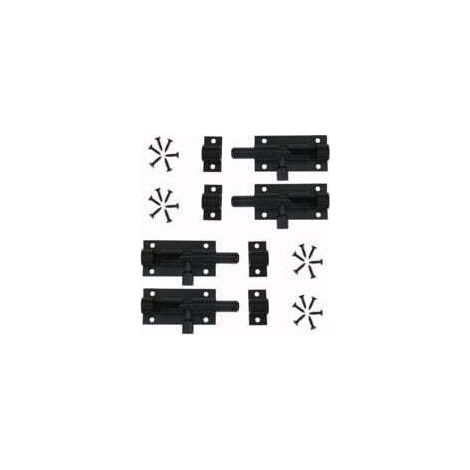 4-teiliger Türriegel, schwarzer Schiebetürriegel aus Aluminiumlegierung mit Schrauben für Gartentor, Schuppen, Fenster, Teile I
