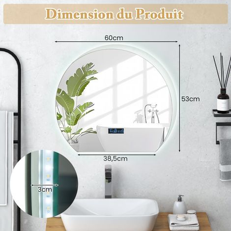 3 couleurs LED miroir de salle de bain semi-circulaire, antibuée, variateur, affichage heure et température (1/5)