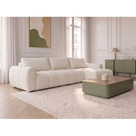 BOBOCHIC - Canapé d'angle réversible convertible coffre FUJI ouverture express tissu chiné Réversible  Blanc (1/5)