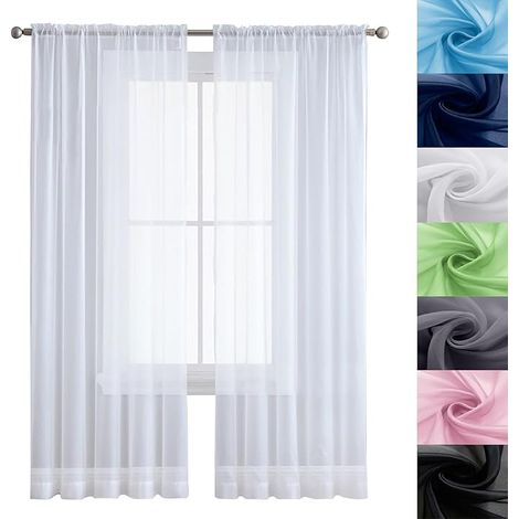 Rideaux en Lin Translucides 210 x 110 cm 100% Polyester/Transparent Intérieurs Rideaux Anti Froid, Rideau Occultant avec Œillets pour Chambre Fenêtre Salon Coucher, Blanc (1/5)