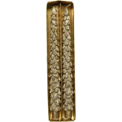 Confezione da 2 candele a forma di pino con glitter 5,7x3,8x26,4 cm BASICS – Oro (1/3)