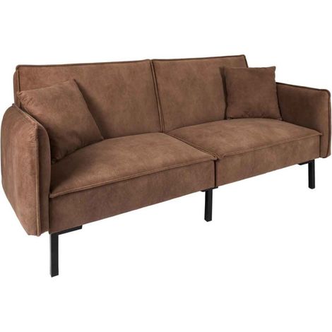Paris Prix – Canapé convertible 3 places vintage marron – Structure en bois d'eucalyptus – Rembourrage en polyuréthane – Dimensions L. 198 x l. 90 x H. 84 cm (1/5)