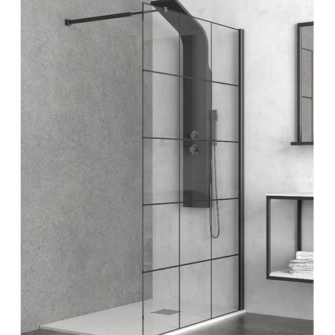 Parete doccia walk-in cristallo serigrafato h200cm 6mm profilo nero nerofree1, seleziona misura 70 (1/2)