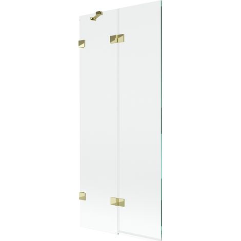 Paravent de baignoire à 2 volets gauche Mexen Lunar 80 x 150 cm, transparent, doré - 897-080-100-50-00-L (1/5)
