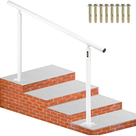 Rampe d'escalier en aluminium blanc 152,4 cm réglable pour 0 à 5 marches, idéale pour personnes âgées, intérieure et extérieure. (1/5)