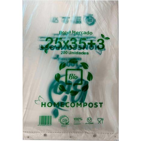 BOLSA BLOC 25X35CM COMPOSTABLE 12 MICRAS PAQUETE 200 UD