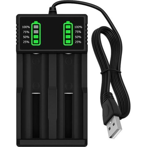 Chargeur de Batterie 18650 2 Fentes Piles Rechargeables pour 21700 26650 14500 18500 17500 18350, Chargeur Intelligent Universel avec Câble USB pour Li-ION 3.7V avec Câble USB (1/5)