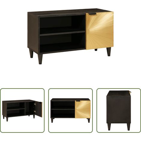 vidaXL Rangement salon - Meuble TV Noir et or 80 x 33 x 46 cm Bois d'ingénierie (1/5)