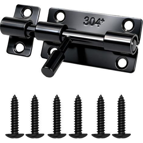 Pestillo, cerradura y hebilla para puerta, fijaciones prácticas de acero inoxidable, pestillo deslizante negro de 8 cm, con accesorios (1/5)