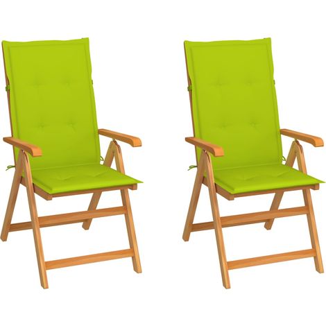 Gartenstühle 2 Stk. mit Hellgrünen Kissen Massivholz Teak (1/5)