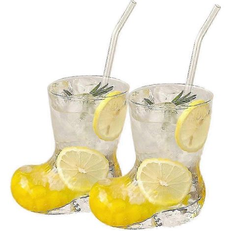 Gobelet en verre transparent en forme de botte, design unique, idéal pour jus, soda, bière et café. Gobelet tendance avec paille (lot de 2). (1/5)