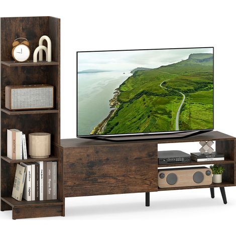 Meuble TV pour Téléviseurs jusqu'à 50 Pouces, avec Bibliothèque et Étagère Réglable, Console Multimédia, 140 x 31 x 115,5 cm, Marron (1/4)