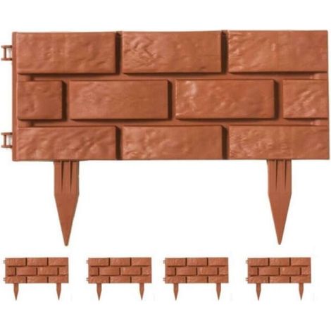 – Bordure de jardin clipsable – Lot de 4 – Polypropylène recyclé – Imitation brique – Dimensions 45 x 17.5 x 2.7 cm (1/5)