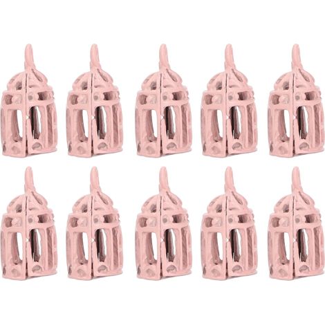 10 Stück Miniatur-Vogelkäfige (Maßstab 1:12, 1:6) aus Edelstahl, Puppenhausdekoration, rosa (1/5)