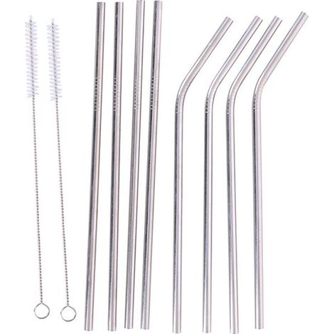Pailles métalliques - ALPINA - Multi-usages écologiques - 8 pailles + 2 brosses - Couleur métallique (1/2)